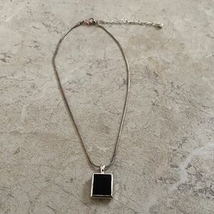 Onyx Rectangular Silver Encased Necklace